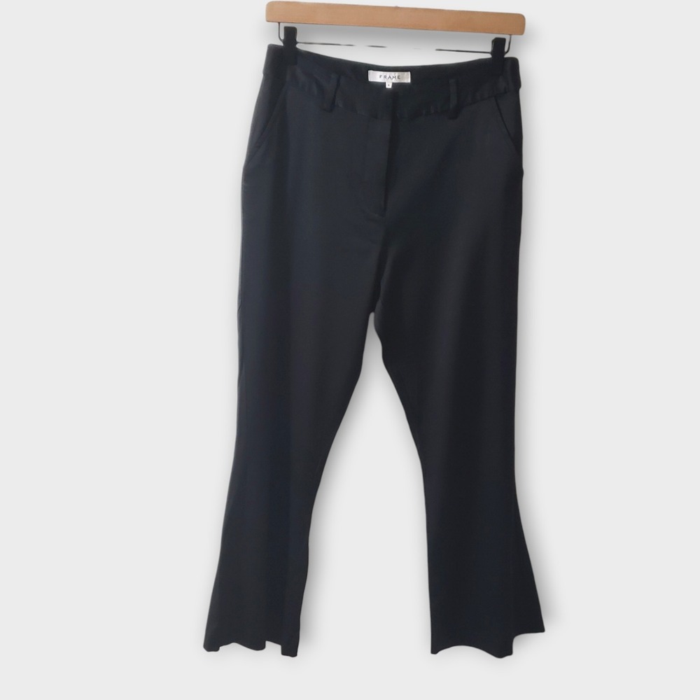 FRAME Noir Sateen Crop Flare Trousers Pants LWWB0041 Black Size 8
